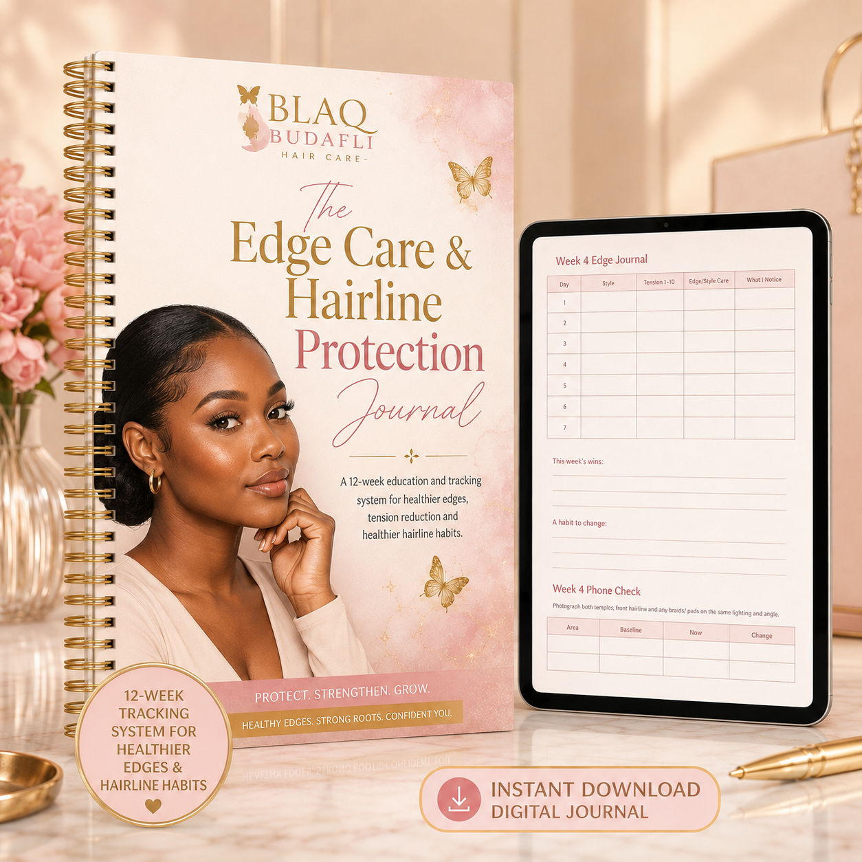 Blaq Budafli Edge Care and Hairline Protection Journal premium digital product mockup