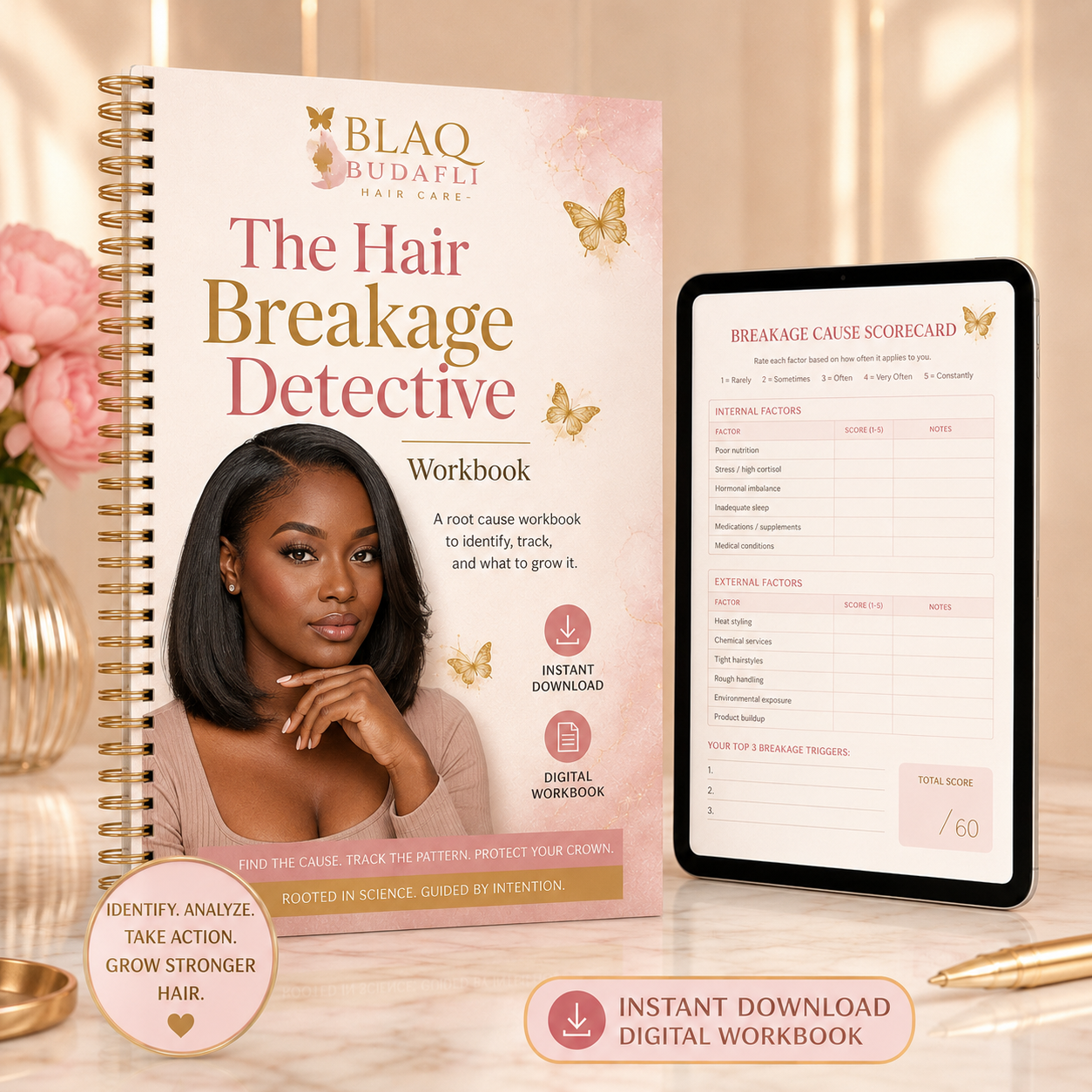 Blaq Budafli Hair Breakage Detective Workbook premium digital product mockup